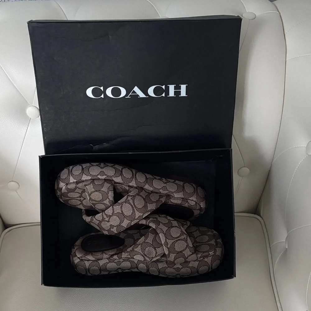 Coach Penelope BubblePlatform Signature Brown Slide Sandals - Picture 7 of 11